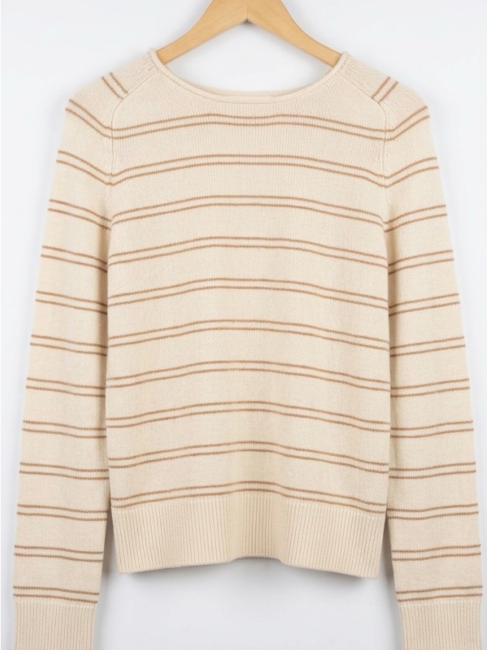 Vince Cream Sweater with Tan Stripes